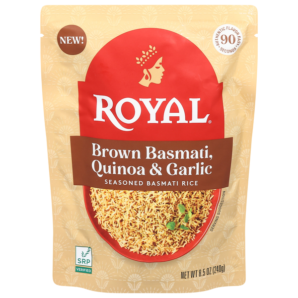Royal 90 Second Microwave Seasoned Brown Basmati Rice Quinoa & Garlic