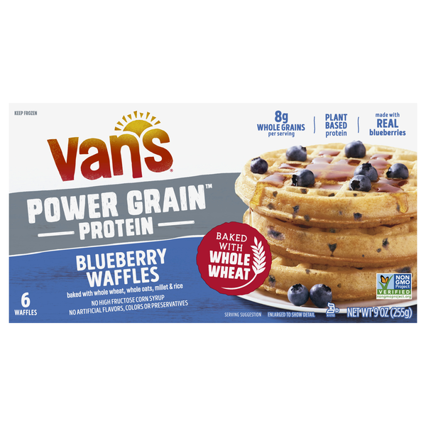 Van's Power Grain Plant-Based Protein Blueberry Waffles - 6 ct