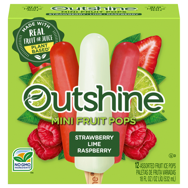Outshine Strawberry Lime Raspberry Assorted Mini Fruit Ice Bars - 12 ct