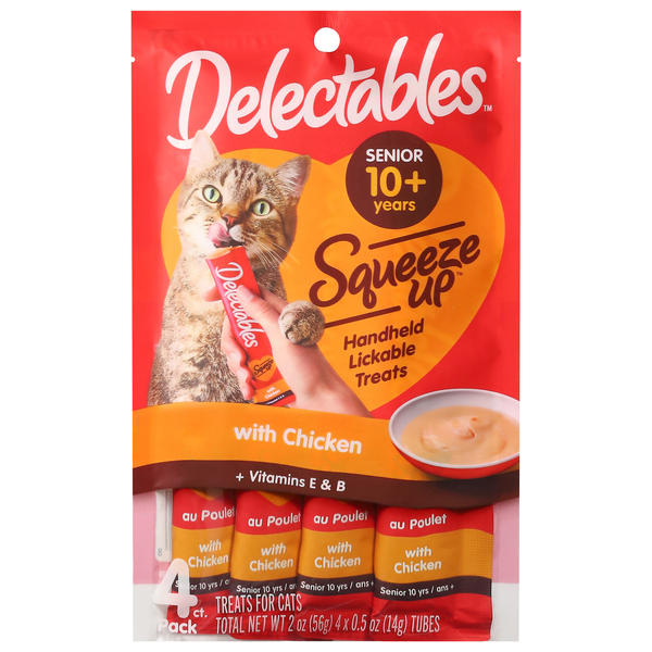 Delectables Squeeze Up Senior 10 yrs+ Chicken Lickable Cat Treat - 4 ct