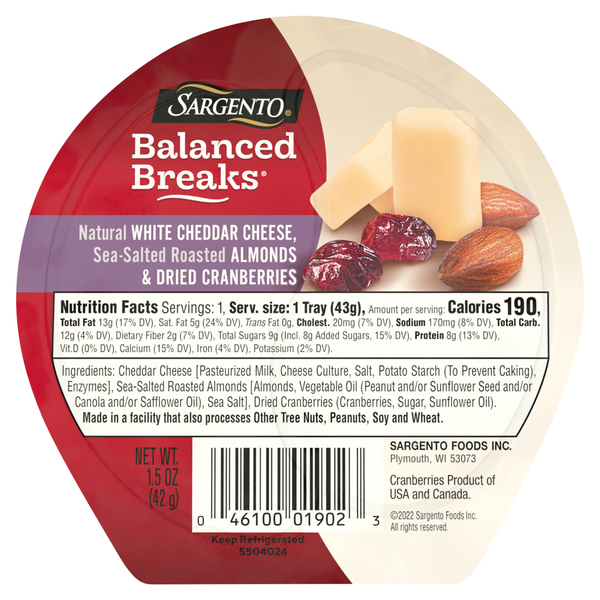 Sargento Balanced Breaks White Cheddar Cheese Almonds & Dried Cranberries