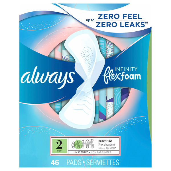 Always Infinity Size 2 Unscented Heavy Flow Pads with Wings