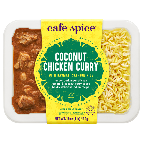 Cafe Spice Indian Cuisine Coconut Chicken Curry w/Saffron Rice Med Spice