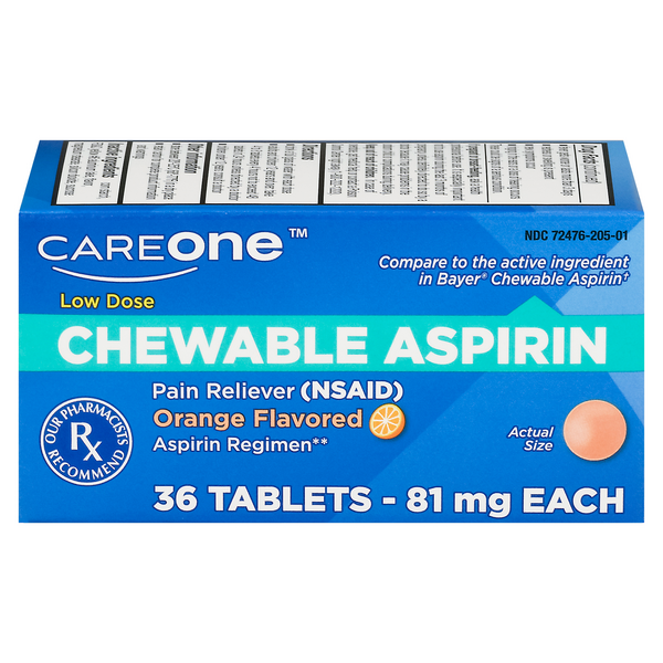 Save on CareOne Low Dose Chewable Aspirin Pain Relief 81 mg Orange