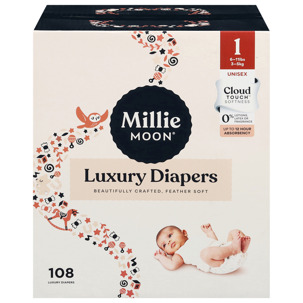Millie Moon Unisex Luxury Size 1 Diapers 8-14 lbs
