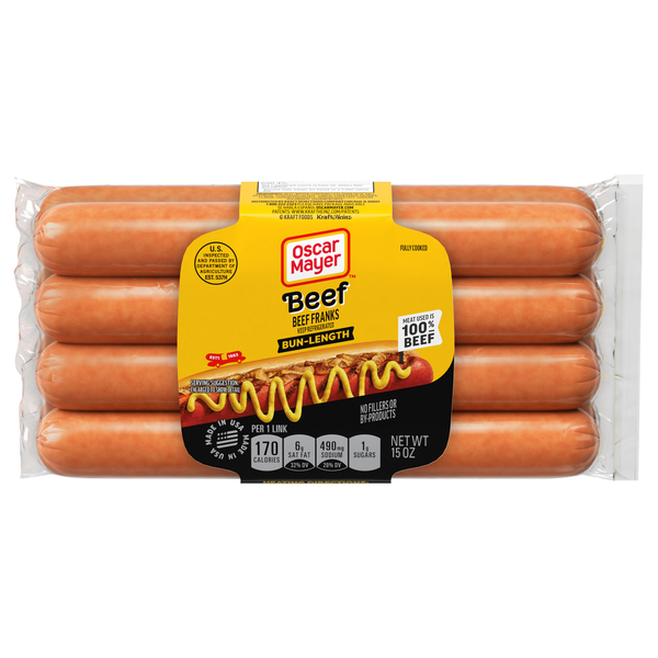 Oscar Mayer Bun Length Uncured Beef Franks - 8 ct