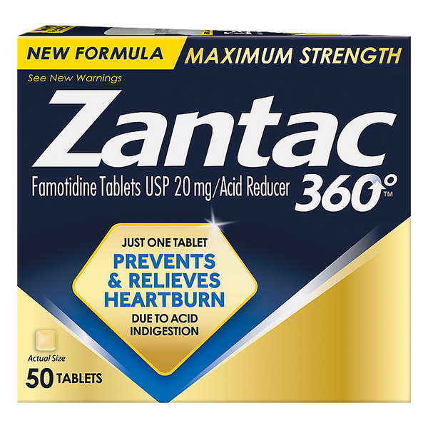 Zantac 360 Acid Reducer Famotidine Tablets 20 mg Maximum Strength