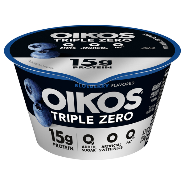Oikos Triple Zero 15g Protein Non Fat Blueberry Blended Greek Yogurt Cup