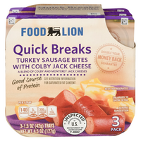 Food Lion Quick Breaks Turkey Sausage Bites with Colby Jack Cheese - 3 ct