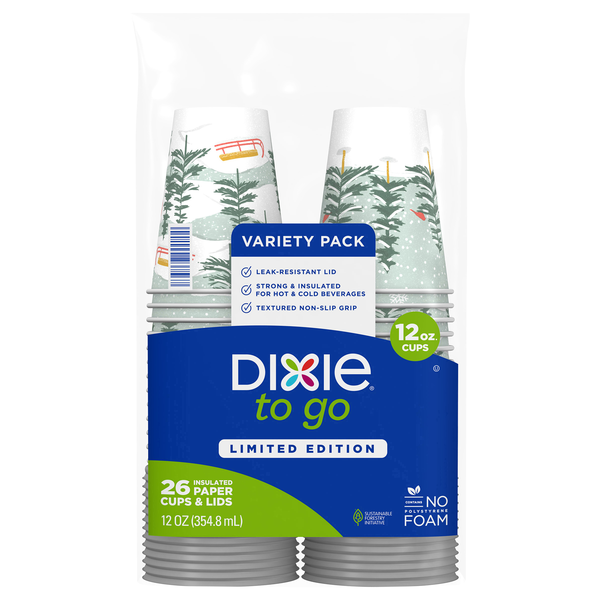 Dixie To Go Variety Pack Insulated Paper Cups & Lids 12 oz