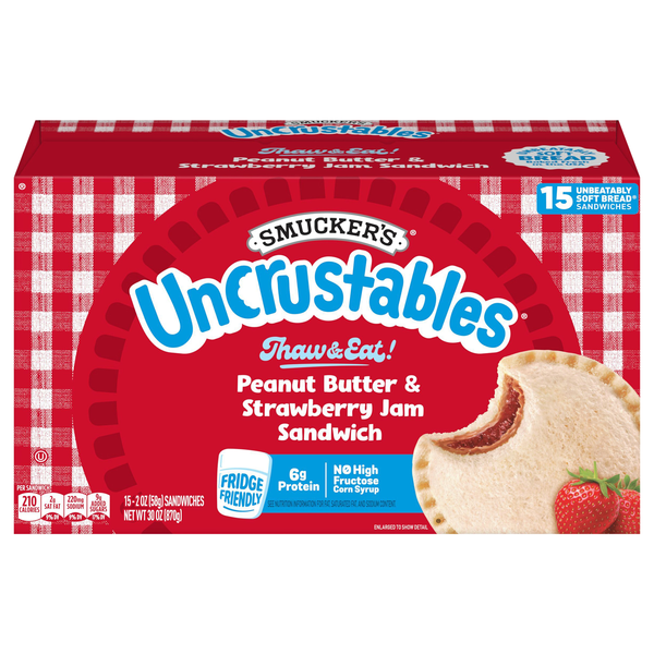 Smucker's Uncrustables Peanut Butter & Strawberry Jam Sandwich - 15 ct