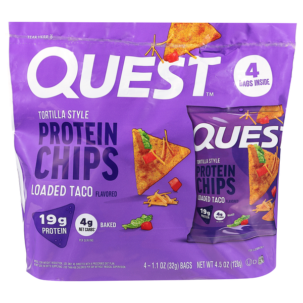 Quest Gluten Free Loaded Taco 19g Tortilla Style Protein Chips - 4 ct