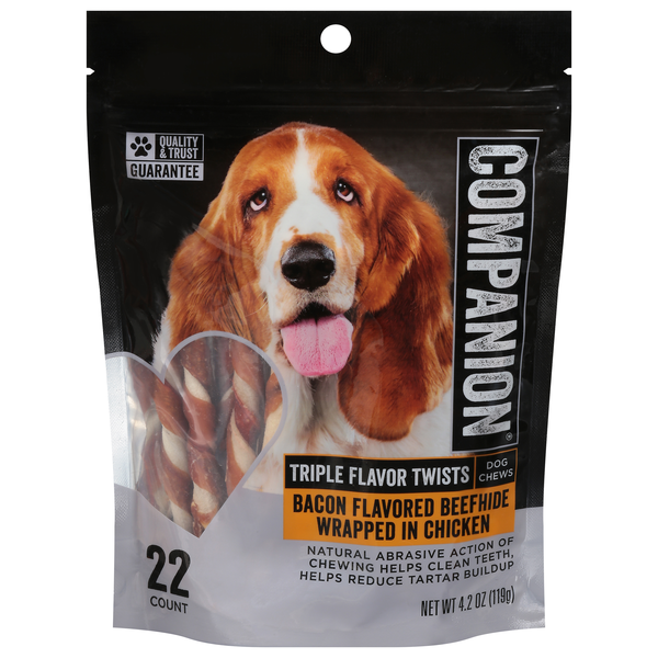 Companion Triple Flavor Twists Beefhide Dog Chews - 22 ct