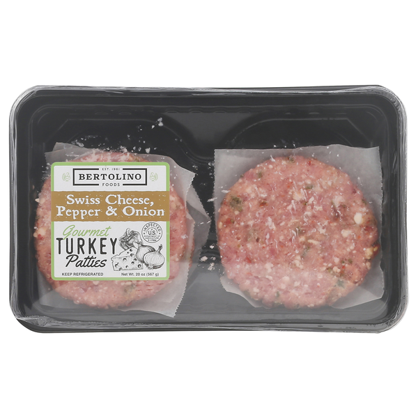 Bertolino Foods Gourmet Swiss Cheese Pepper & Onion Turkey Patties - 4 ct