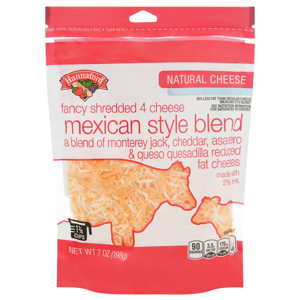 Hannaford Natural Reduced Fat Fancy Shredded Mexican Style 4 Cheese Blend