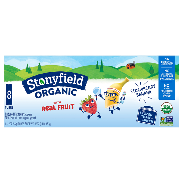 Stonyfield Organic Low Fat Strawberry Banana Yogurt Tubes - 8 ct