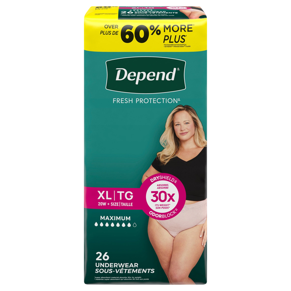 Depend Women's Fresh Protection Incontinence Underwear Maximum Blush XL