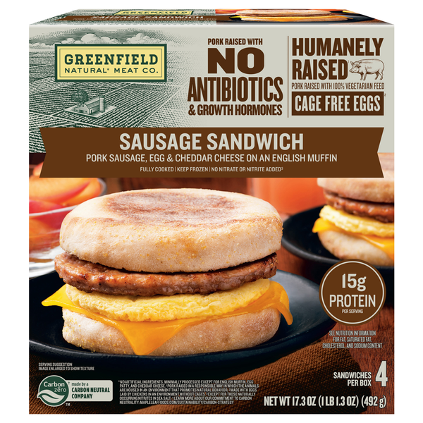 Greenfield Natural Meat Co. Sausage & Egg Breakfast Sandwiches - 4 ct