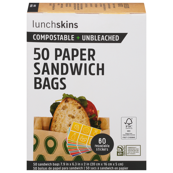 lunchskins Recyclable + Sealable Avocado Paper Sandwich Bags