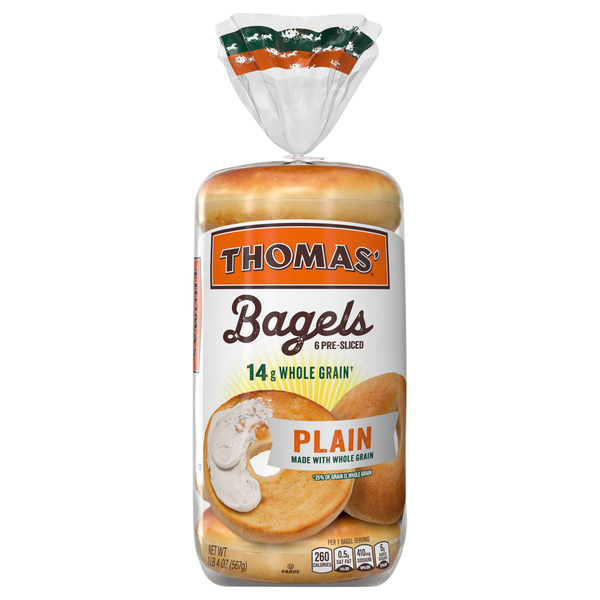 Thomas' Plain with Whole Grain Pre-Sliced Bagels - 6 ct
