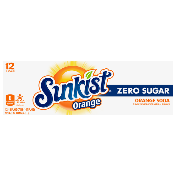 Sunkist Zero Sugar Orange Soda - 12 pk