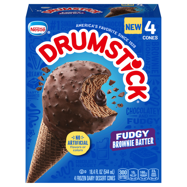 Nestle Drumstick Fudgy Brownie Batter Frozen Dairy Dessert Cones - 4 ct