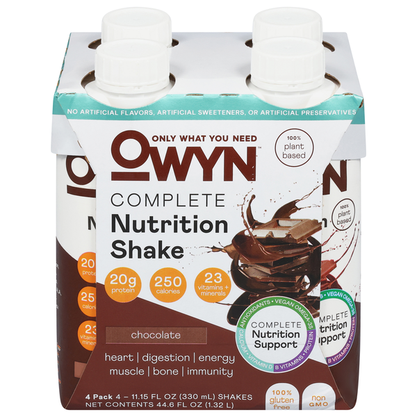 OWYN Meal Replacement Nutritional Shake Chocolate Plant-Based - 4 pk