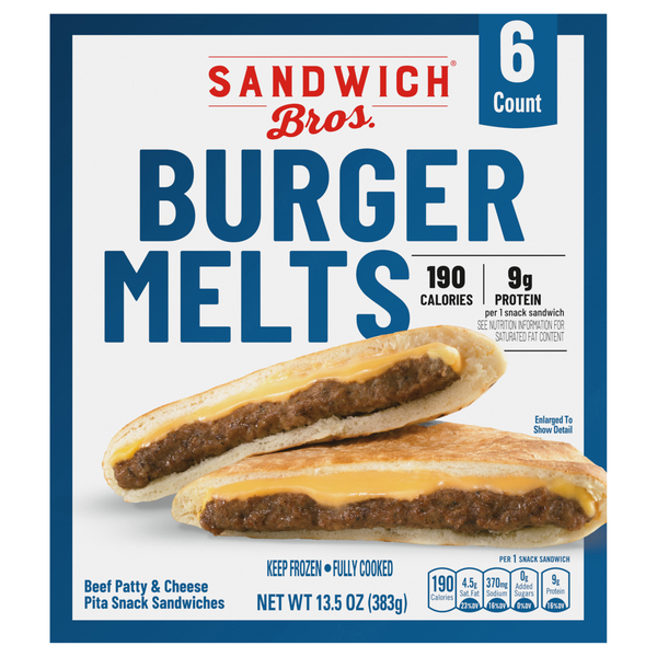 Sandwich Bros. Burger Melts Pita Snack Sandwiches - 6 ct Frozen
