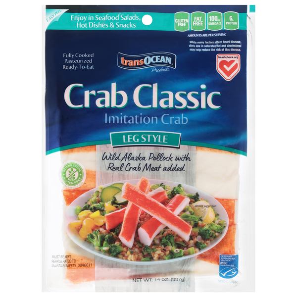 transOcean Crab Classic Imitation Crab Meat Fresh Leg Style