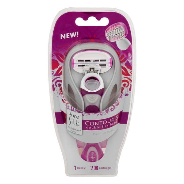 Pure Silk Contour 6 Double-Flex Head Razor 1 handle 2-Cartridges