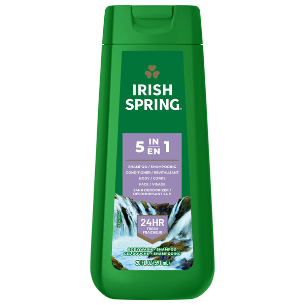 Irish Spring Men 5-in-1 Shampoo Conditioner Face Deodorizer & Body Wash