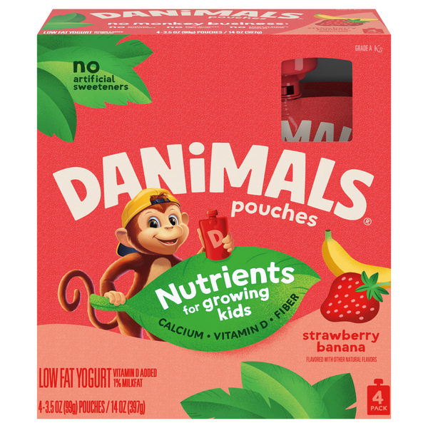 Danimals Low Fat Strawberry Banana Yogurt Pouches - 4 ct