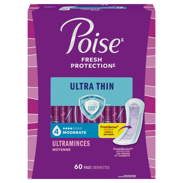 Poise Incontinence Pads Moderate Ultra Thin Regular Length Unscented