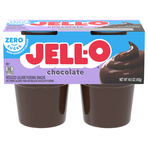 Jell-O Zero Sugar Chocolate Pudding Snack Cups - 4 ct