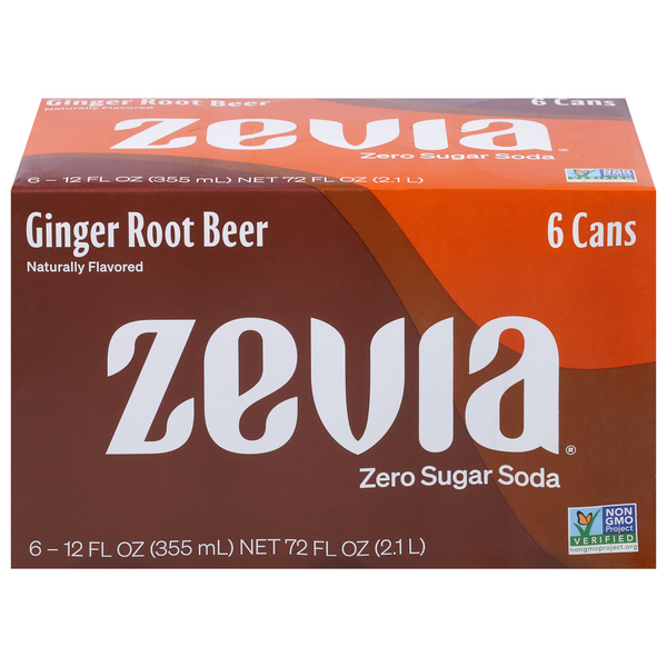 Zevia Zero Sugar Ginger Root Beer Soda - 6 pk
