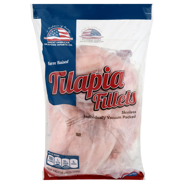 Great American Seafood Farm Raised Skinless Tilapia Fillets Frozen