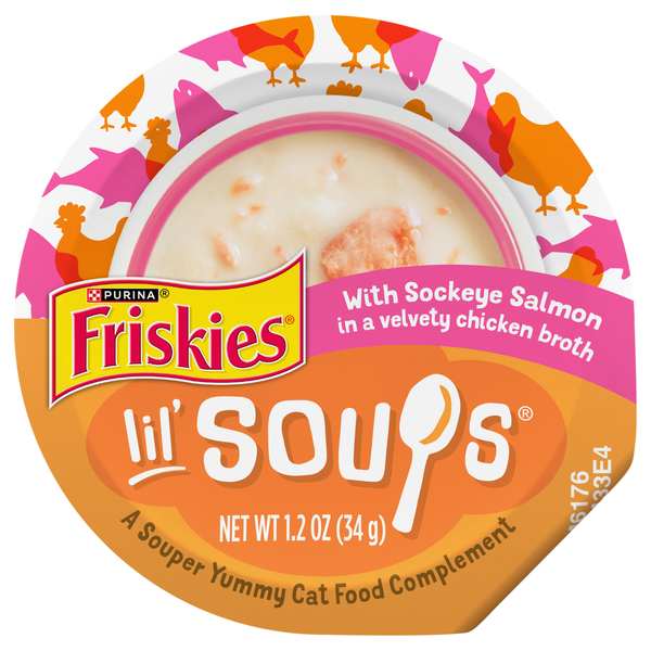 Friskies Lil' Soups Cat Food Complement with Sockeye Salmon