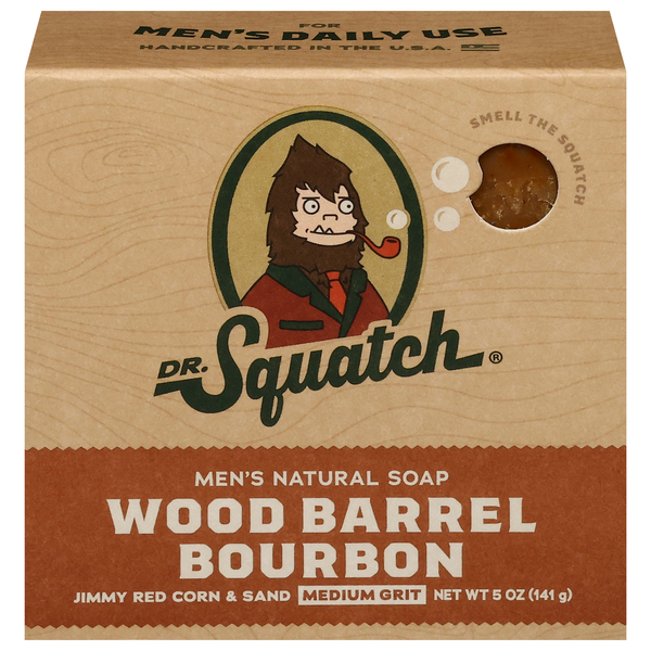 Dr. Squatch Men's Natural Wood Barrel Bourbon Medium Grit Soap Bar