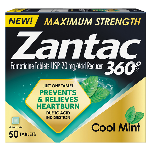 Zantac 360 Acid Reducer Famotidine 20mg Tablet Cool Mint Maximum Strength