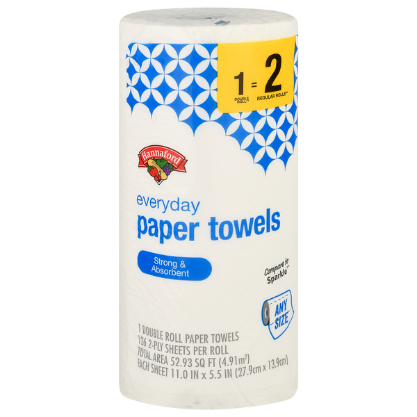 Hannaford Any Size Double Roll 2-Ply Everyday Paper Towels