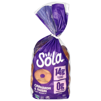 Sola 14g Protein Keto Friendly High Fiber Cinnamon & Raisin Bagels - 4 ct