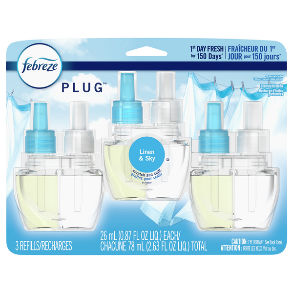 Febreze Plug Scented Oil Refill + Oil Warmer, Linen & Sky - 26 ml