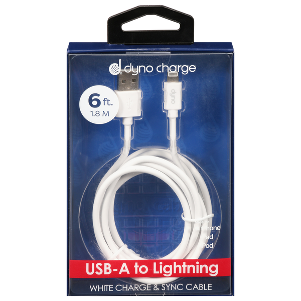 Dyno Charge USB-A to Lightning 6 ft Charge & Sync Cable White