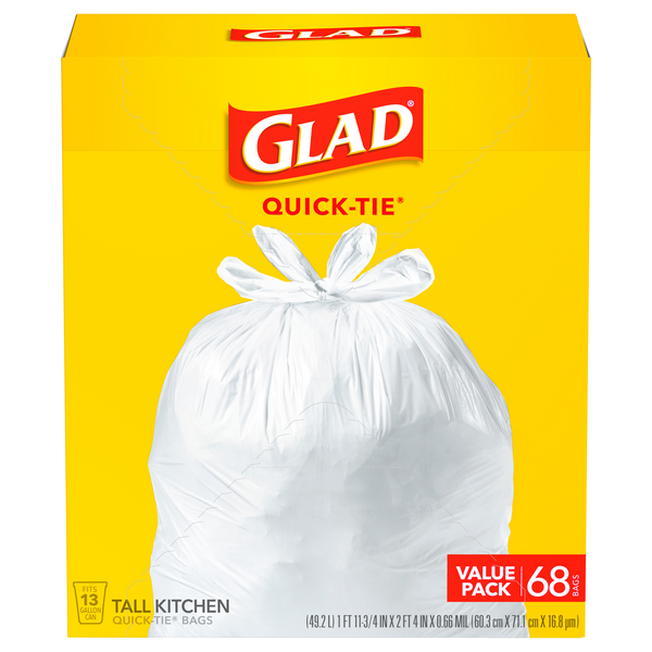 Glad Quick-Tie Tall Kitchen Bags 13 Gallon Value Pack