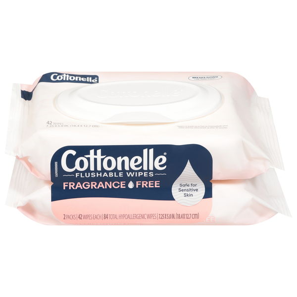 Cottonelle Fragrance Free Flushable Wipes 42 ct ea - 2 pk