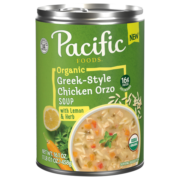Pacific Foods Organic Greek-Style Chicken Orzo Soup with Lemon & Herb