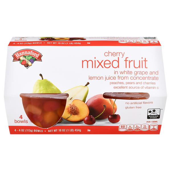 Hannaford Cherry Mixed Fruit Cups in Juice - 4 ct