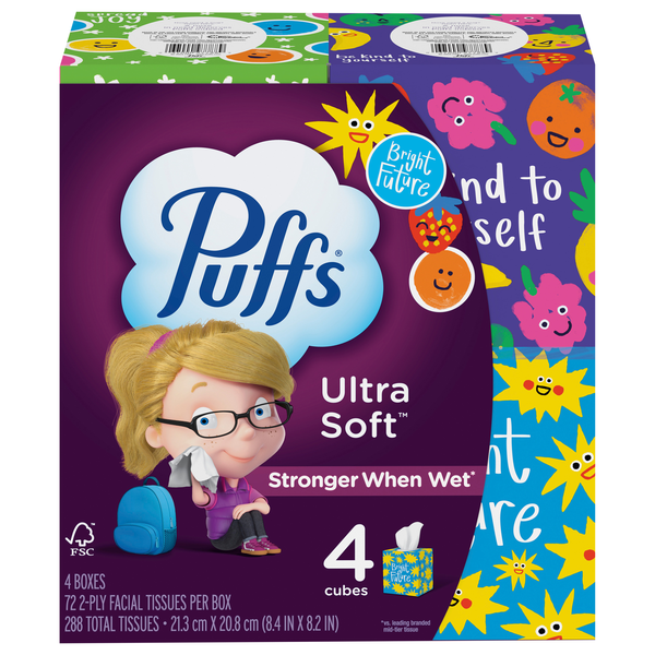 Puffs Ultra Soft Facial Tissues 2-Ply White 72 ct ea - 4 pk