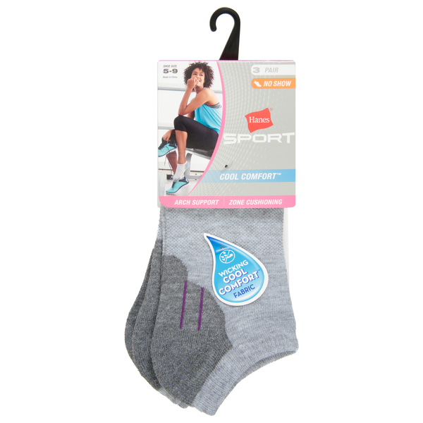 Hanes Women's Sport Cool Comfort No Show Socks Size 5-9 Gray