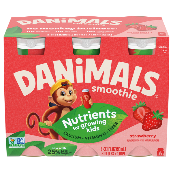 Danimals Smoothie Strawberry Drink - 6 pk